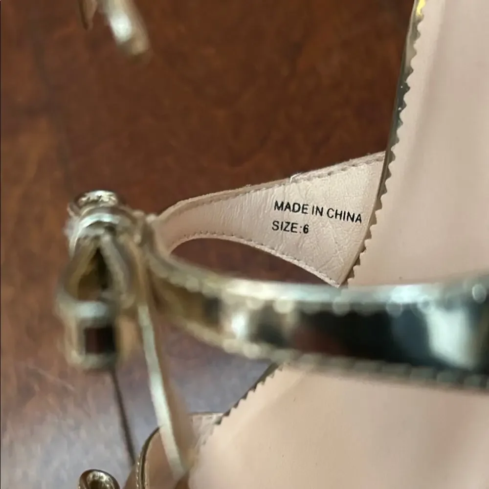 J. Crew Zadie Bow-Strap Heels in Gold Metallic Leather, Feminine Coquette Size 6